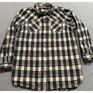 Duluth Trading Black & White Button Down Long Sleeve Flannel Shirt Womens XXL